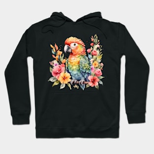 A parrot decorated with beautiful watercolor flowers Hoodie